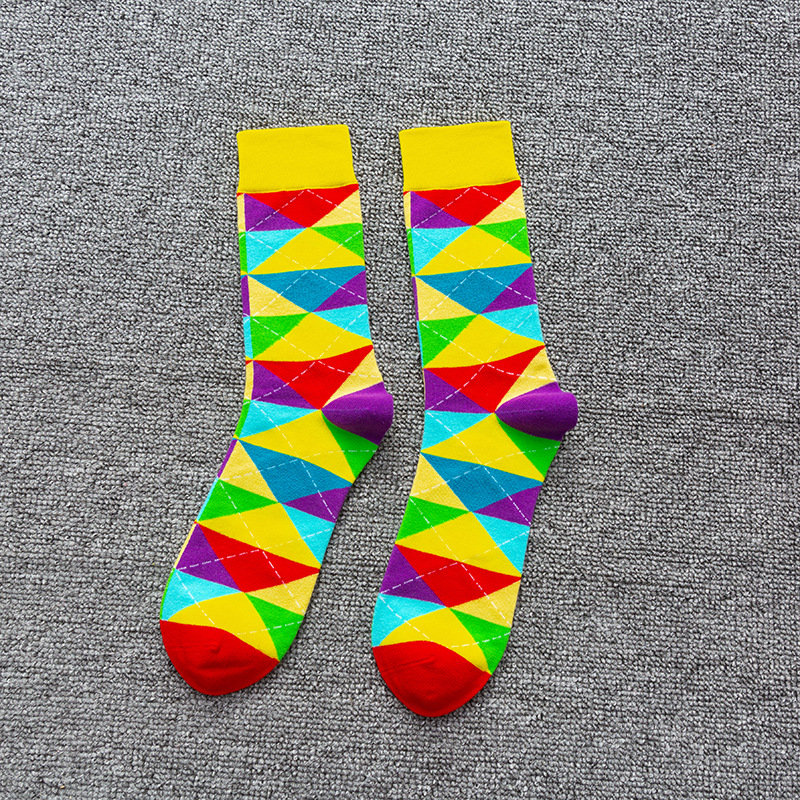 Personality Tamping Socks Retro Geometric Color Matching Personality Cotton Socks Men